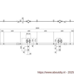 Intersteel Living 4501 schuifdeursysteem 2x1 meter met hangrollen spaakwiel 340 mm zwart - A26008325 - afbeelding 2
