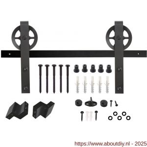 Intersteel Living 4501 schuifdeursysteem 2x1 meter met hangrollen spaakwiel 340 mm zwart - A26008325 - afbeelding 1