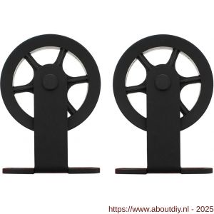 Intersteel Living 4501 set van 2 rollers spaakwiel 170 mm voor schuifdeursysteem 450120 met bevestiging staal mat zwart - A26008330 - afbeelding 1
