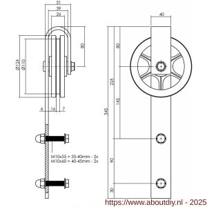 Intersteel Living 4501 set van 2 rollers spaakwiel 340 mm voor schuifdeursysteem 450121 met bevestiging staal mat zwart - A26008331 - afbeelding 2