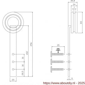 Intersteel Living 4501 set van 2 rollers open wiel 255 mm voor schuifdeursysteem 450123 met bevestiging staal mat zwart - A26008333 - afbeelding 2