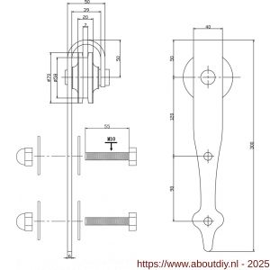 Intersteel Living 4501 set van 2 rollers pijlvorm 290 mm voor schuifdeursysteem 450124 met bevestiging staal mat zwart - A26008334 - afbeelding 2