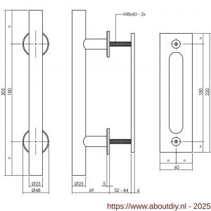 Intersteel Living 4501 deurgreep T-vorm diameter 25x305 mm met schuifdeurkom 220x60 mm zwart - A26009482 - afbeelding 2