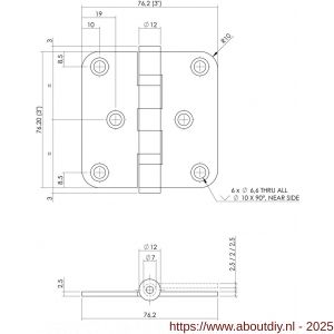 Intersteel Living 4625 kogellagerscharnier afgerond 3 inch 76x76x2.5 mm zwart - A26008337 - afbeelding 2