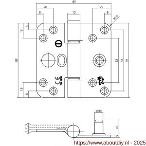 Intersteel Living 4625 SKG3 glijlagerscharnier afgerond 89x89x3 DIN Rechts CE (EN1935: 2002) zwart zonder schroeven - A26009202 - afbeelding 2