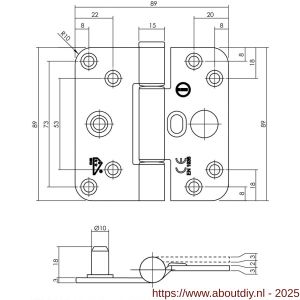 Intersteel Living 4625 SKG3 glijlagerscharnier afgerond 89x89x3 DIN links CE (EN1935: 2002) zwart zonder schroeven - A26009203 - afbeelding 2