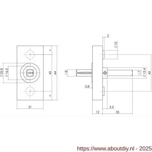 Intersteel 6050 basisplaat rechthoekig voor raamkruk hals diameter 16 mm insteeklengte stift 7x35 mm RVS zwart - A26008340 - afbeelding 2