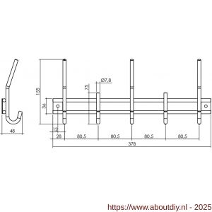 Intersteel Living 7380 garderoberek 378x155 mm met 5 haken zwart - A26009215 - afbeelding 2
