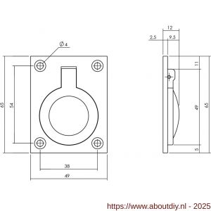 Intersteel Living 7526 luikring recht 65x49 mm zwart - A26009968 - afbeelding 2