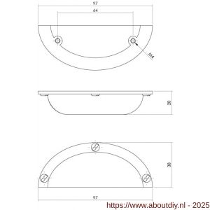 Intersteel Living 8752 komgreep 64x97 mm mat zwart - A26004673 - afbeelding 2