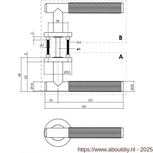 Intersteel 1269 deurkruk gatdeel rechts Rombo op rozet verdekt diameter 53x8 mm met nokken antraciet grijs - A26010353 - afbeelding 2