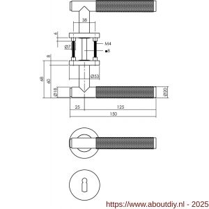 Intersteel 1269 deurkruk Rombo op rozet verdekt diameter 53x8 mm met nokken en sleutelrozetten antraciet grijs - A26010355 - afbeelding 2