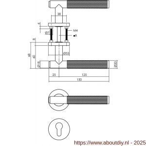 Intersteel 1269 deurkruk Rombo op rozet verdekt diameter 53x8 mm met nokken en cilinderrozetten antraciet grijs - A26010356 - afbeelding 2