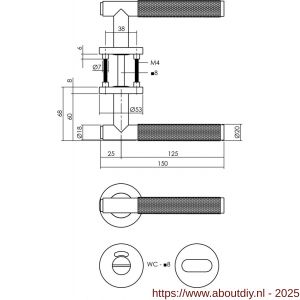 Intersteel 1269 deurkruk Rombo op rozet verdekt diameter 53x8 mm met nokken en WC-sluiting met stift 8x8 mm antraciet grijs - A26010357 - afbeelding 2