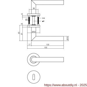 Intersteel 1272 deurkruk Jura op rozet verdekt diameter 53x8 mm met nokken en sleutelrozetten antraciet grijs - A26010361 - afbeelding 2