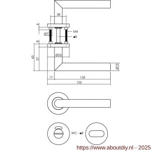 Intersteel 1272 deurkruk Jura op rozet verdekt diameter 53x8 mm met nokken en WC-sluiting met stift 8x8 mm antraciet grijs - A26010363 - afbeelding 2