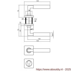 Intersteel 1741 deurkruk Baustil op rozet verdekt 55x55x10 mm met nokken en cilinderrozetten antraciet grijs - A26010394 - afbeelding 2