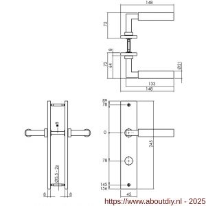 Intersteel 1742 deurkruk Baustil op schild rechthoekig 245x45 mm rondcilindergat 78 mm antraciet grijs - A26010406 - afbeelding 2
