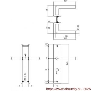 Intersteel Living 1743 deurkruk Bastian op schild rechthoekig 245x45 mm profielcilindergat 55 mm antraciet grijs - A26010416 - afbeelding 2