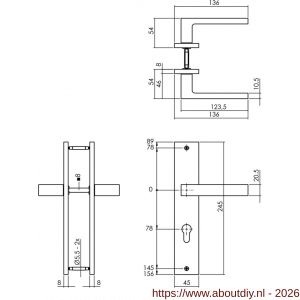 Intersteel 1744 deurkruk Hera op schild rechthoekig 245x45 mm profielcilindergat 78 mm antraciet grijs - A26010431 - afbeelding 2