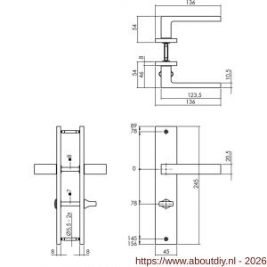 Intersteel 1744 deurkruk Hera op schild rechthoekig 245x45 mm WC 78/7 mm antraciet grijs - A26010435 - afbeelding 2