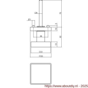 Intersteel Living 2126 knop vierkant vast op rozet 55x55x10 mm met nokken en stift antraciet-grijs - A26010004 - afbeelding 2
