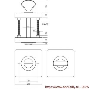 Intersteel 3185 WC-sluiting verdekt 55x55x10 mm met nokken en stift 7x7 mm antraciet grijs - A26011401 - afbeelding 1