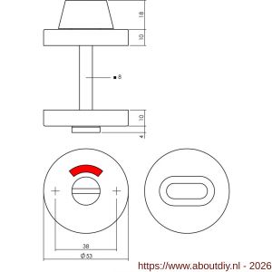 Intersteel 3410 WC-sluiting verdekt diameter 53x10 mm met stift 8x8 mm RVS getrommeld - A26010862 - afbeelding 2