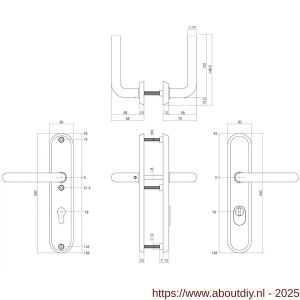 Intersteel 3787 SKG3 veiligheidsbeslag ovaal 250x50 mm kruk-kruk Luzern met veerconstructie profielcilindergat 72 mm met kerntrekbeveiliging RVS getrommeld - A26010857 - afbeelding 2