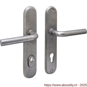 Intersteel 3787 SKG3 veiligheidsbeslag ovaal 250x50 mm kruk-kruk Luzern met veerconstructie profielcilindergat 92 mm met kerntrekbeveiliging RVS getrommeld - A26010856 - afbeelding 1