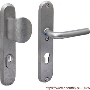 Intersteel 3788 SKG3 veiligheidsbeslag ovaal 250x50 mm greep-kruk Luzern met veerconstructie profielcilindergat 72 mm met kerntrekbeveiliging RVS getrommeld - A26010855 - afbeelding 1