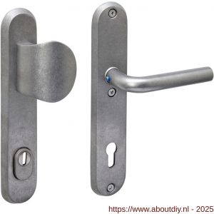 Intersteel 3788 SKG3 veiligheidsbeslag ovaal 250x50 mm greep-kruk Luzern met veerconstructie profielcilindergat 92 mm met kerntrekbeveiliging RVS getrommeld - A26010854 - afbeelding 1