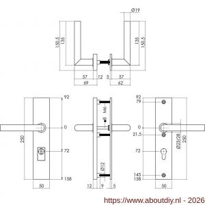 Intersteel 3964 SKG3 veiligheidsbeslag rechthoekig 250x50 mm kruk-kruk Jura met veerconstructie profielcilindergat 72 mm met kerntrekbeveiliging RVS getrommeld - A26010848 - afbeelding 2