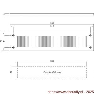 Intersteel 4015 tochtwering rechthoekig 340x76 mm RVS getrommeld - A26010842 - afbeelding 2