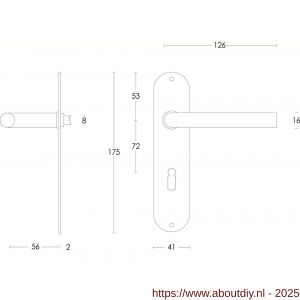 Intersteel 0566 deurkruk Recht diameter 16 mm op schild ovaal 175x41x2 mm sleutelgat 72 mm RVS - A26000700 - afbeelding 2