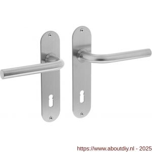 Intersteel 0566 deurkruk Recht diameter 16 mm op schild ovaal 175x41x2 mm sleutelgat 72 mm RVS - A26000700 - afbeelding 1
