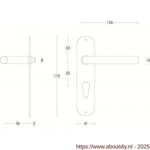 Intersteel 0566 deurkruk Recht diameter 16 mm op schild ovaal 175x41x2 mm profielcilindergat 55 mm RVS - A26000701 - afbeelding 2