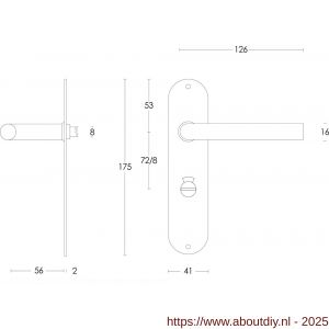 Intersteel 0566 deurkruk Recht diameter 16 mm op schild ovaal 175x41x2 mm WC 72/8 mm RVS - A26000704 - afbeelding 2