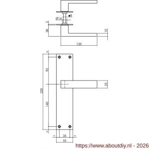 Intersteel Essentials 0571 deurkruk Amsterdam met schild rechthoekig 250x55x2 mm blind RVS - A26008392 - afbeelding 2