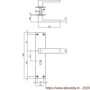 Intersteel 0571 deurkruk Amsterdam met schild rechthoekig 250x55x2 mm sleutelgat 72 mm RVS - A26008394 - afbeelding 2