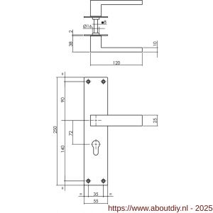 Intersteel 0571 deurkruk Amsterdam met schild rechthoekig 250x55x2 mm profielcilindergat 72 mm RVS - A26008396 - afbeelding 2
