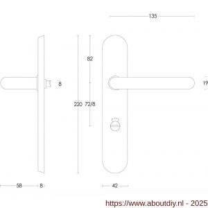 Intersteel 0576 deurkruk Rond op schild verdekt ovaal 220x42 mm WC 72/8 mm RVS - A26001943 - afbeelding 2