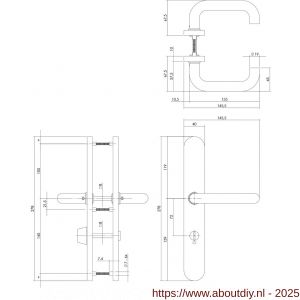 Intersteel 0579 deurkruk Rond op XL schild verdekt ovaal 278x40 mm WC 72/8 mm RVS - A26005279 - afbeelding 2