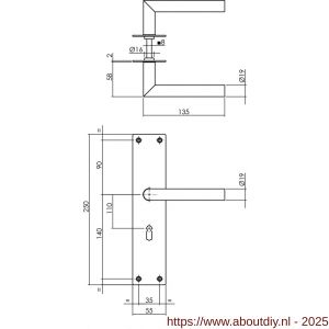 Intersteel 0583 deurkruk Jura met schild rechthoekig 250x55x2 mm sleutelgat 110 mm RVS - A26009248 - afbeelding 1
