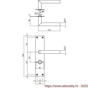 Intersteel 0583 deurkruk Jura met schild rechthoekig 250x55x2 mm WC 78/8 mm RVS - A26008407 - afbeelding 2