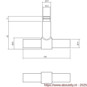 Intersteel 0633 deurkruk gatdeel T-recht model voor espagnolet RVS - A26005289 - afbeelding 2