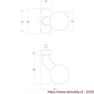 Intersteel 0773 knopkruk Bol brandvertragend 9 mm op rozet verdekt ovaal 65x30x10 mm RVS - A26000960 - afbeelding 2