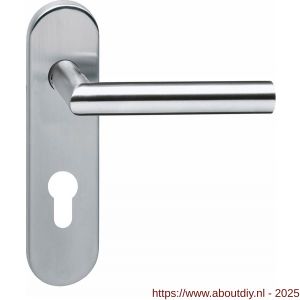 Intersteel Essentials 0774 deurkruk Jura brandvertragend met stift 9x9 mm op schild verdekt ovaal 176x46 mm profielcilindergat 72 mm RVS - A26000962 - afbeelding 1