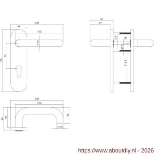 Intersteel Essentials 0775 deurkruk Rond brandvertragend met stift 9x9 mm op schild verdekt ovaal 176x46 mm profielcilindergat 72 mm RVS - A26000964 - afbeelding 2