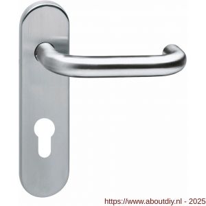 Intersteel Essentials 0775 deurkruk Rond brandvertragend met stift 9x9 mm op schild verdekt ovaal 176x46 mm profielcilindergat 72 mm RVS - A26000964 - afbeelding 1